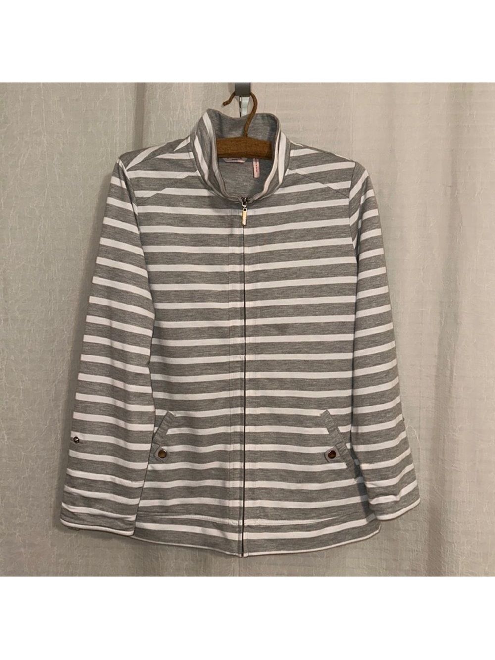 Millers 12 Heather Gray White Striped Mock Neck Full Zip Sweatshirt Jacket